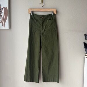 Maeve Anthropologie Colette Wide Leg Cropped Pants Green Utility Linen Size 24P